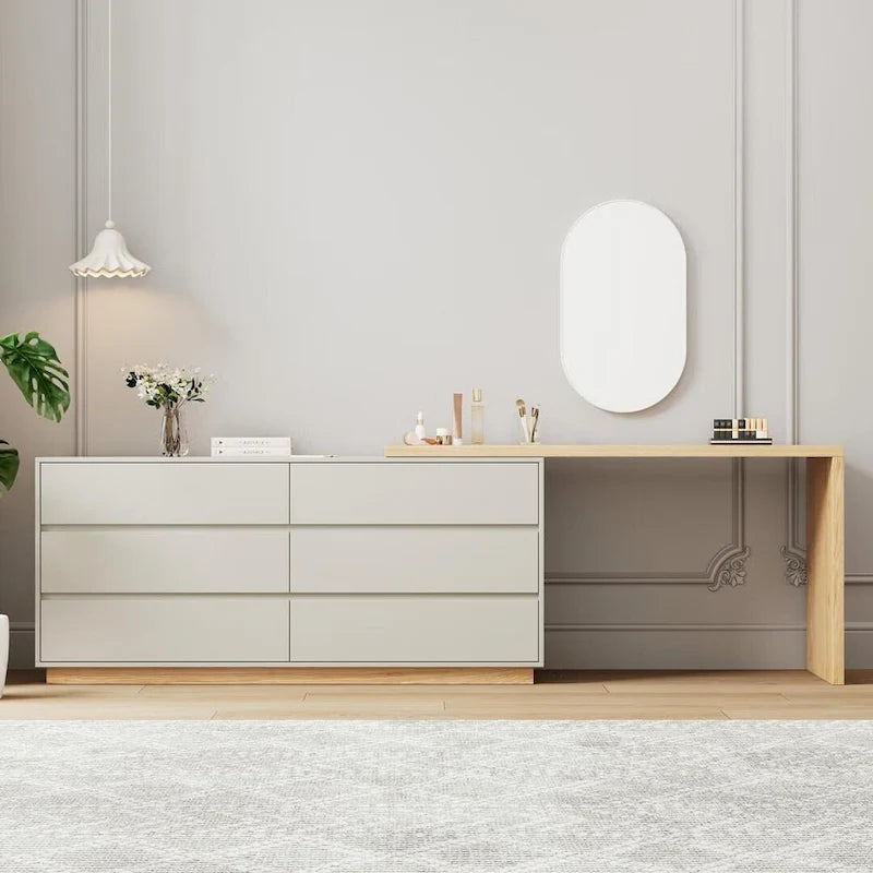 55,2 inch witte hoek kaptafel in L-vorm met 6 laden