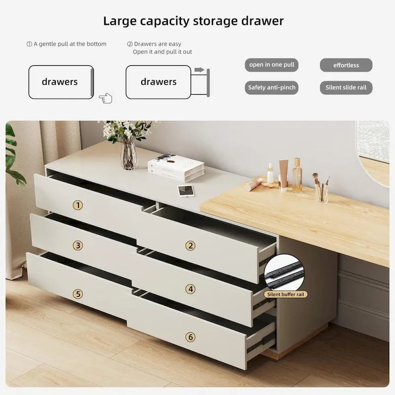 55,2 inch witte hoek kaptafel in L-vorm met 6 laden