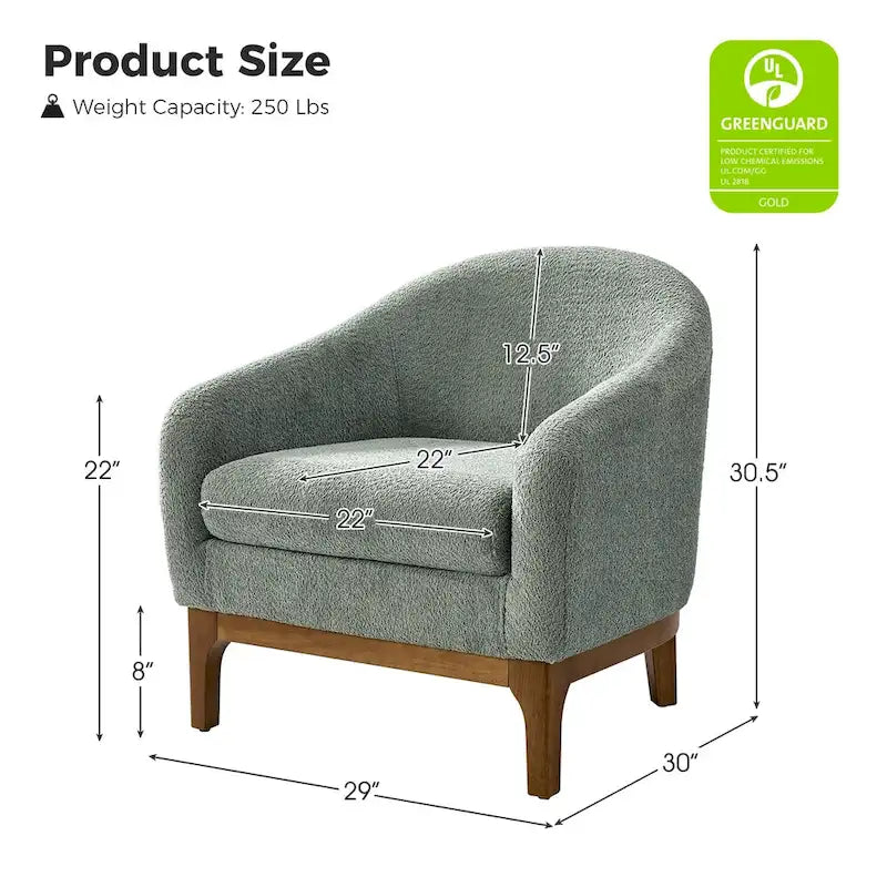 Augus moderne bouclé accent fauteuil in tonneauvorm met poten van massief hout van HULALA HOME