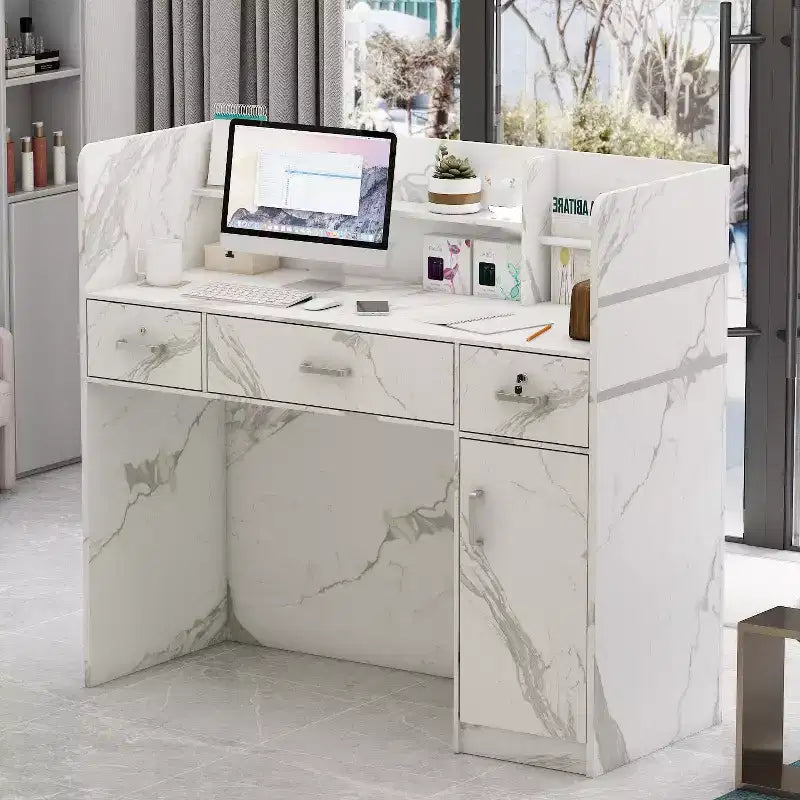 Famapy L-shaped Reception Desk Multifunctional Welcome Desk Workstation