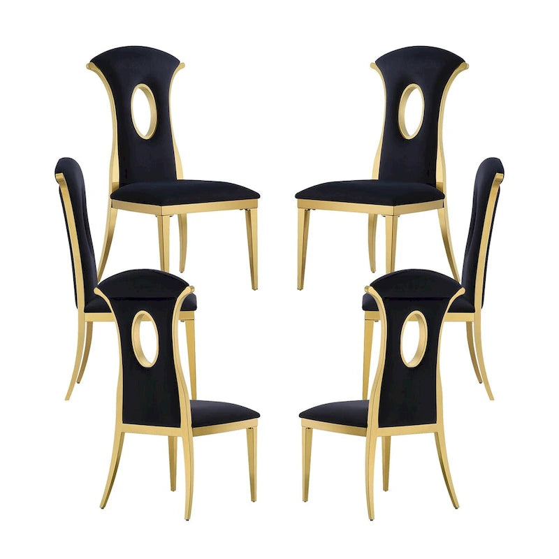 Zwartfluwelen eetkamerstoelen met goudkleurige poten