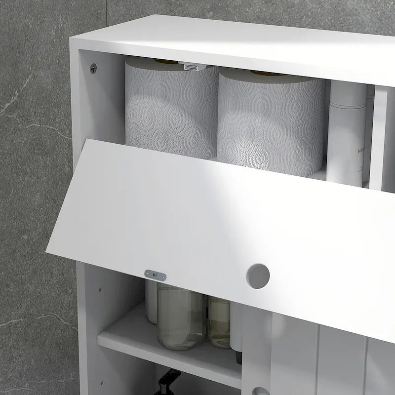 Slanke badkameropbergkast met wieltjes en toiletrolhouder