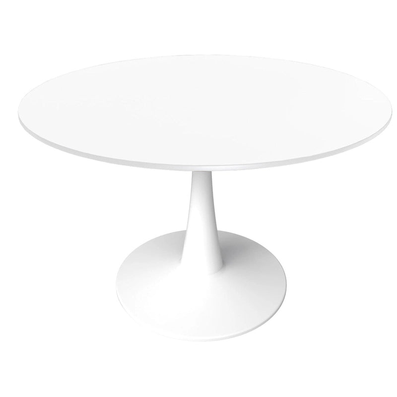 40-inch ronde eettafel met MDF houten blad en stalen trompetvoet