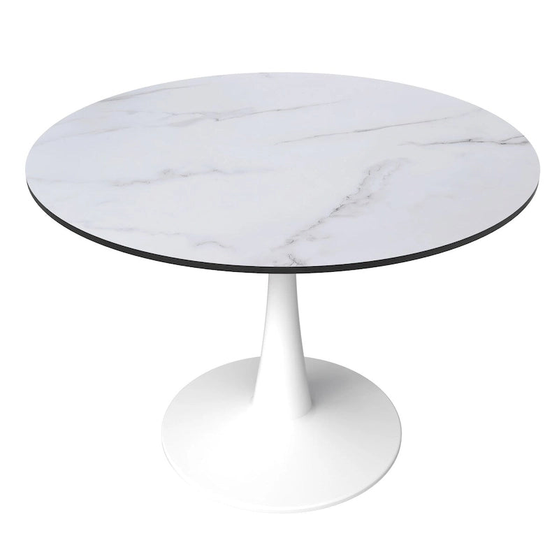 40-inch ronde eettafel met MDF houten blad en stalen trompetvoet