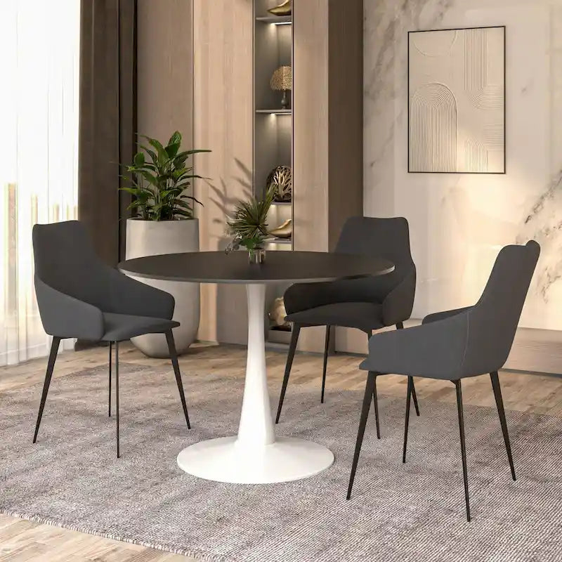 40-inch ronde eettafel met MDF houten blad en stalen trompetvoet
