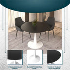 40-inch ronde eettafel met MDF houten blad en stalen trompetvoet