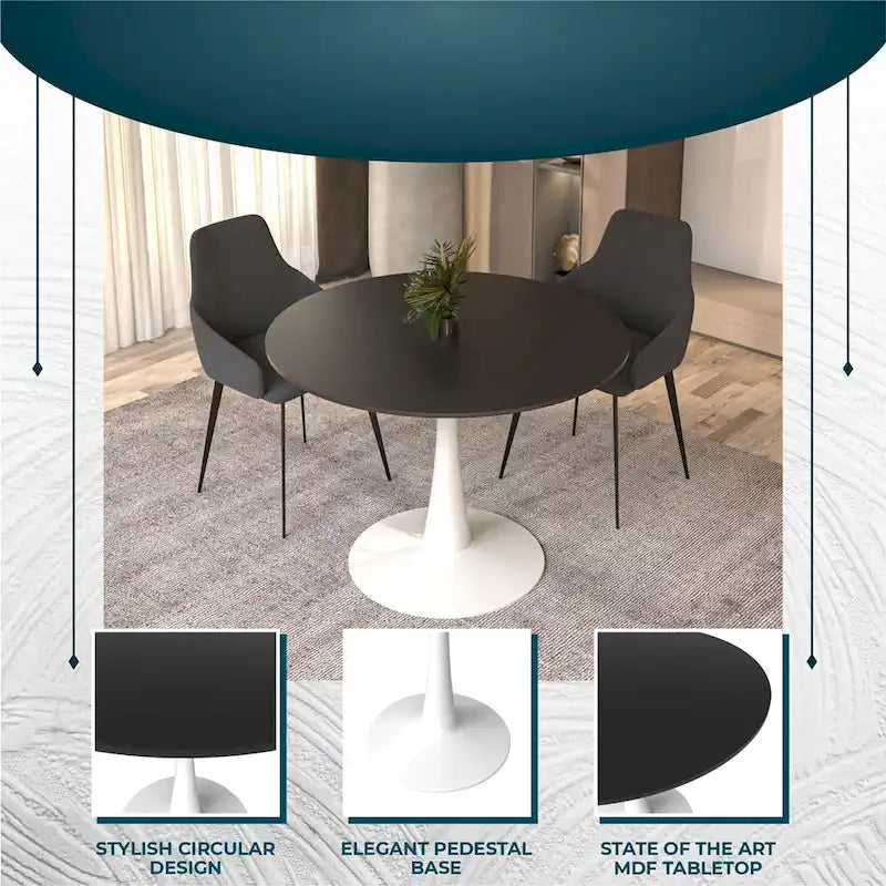 40-inch ronde eettafel met MDF houten blad en stalen trompetvoet