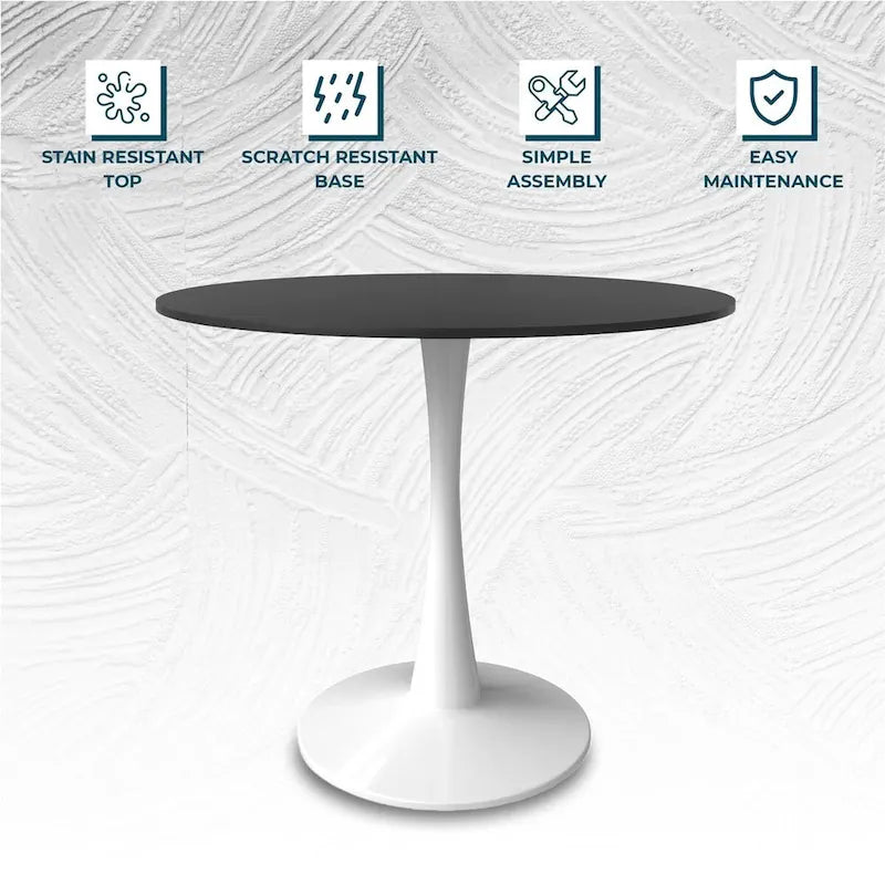 40-inch ronde eettafel met MDF houten blad en stalen trompetvoet