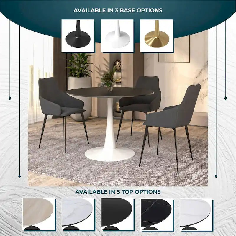 40-inch ronde eettafel met MDF houten blad en stalen trompetvoet