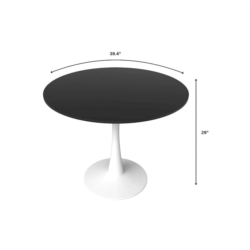 40-inch ronde eettafel met MDF houten blad en stalen trompetvoet