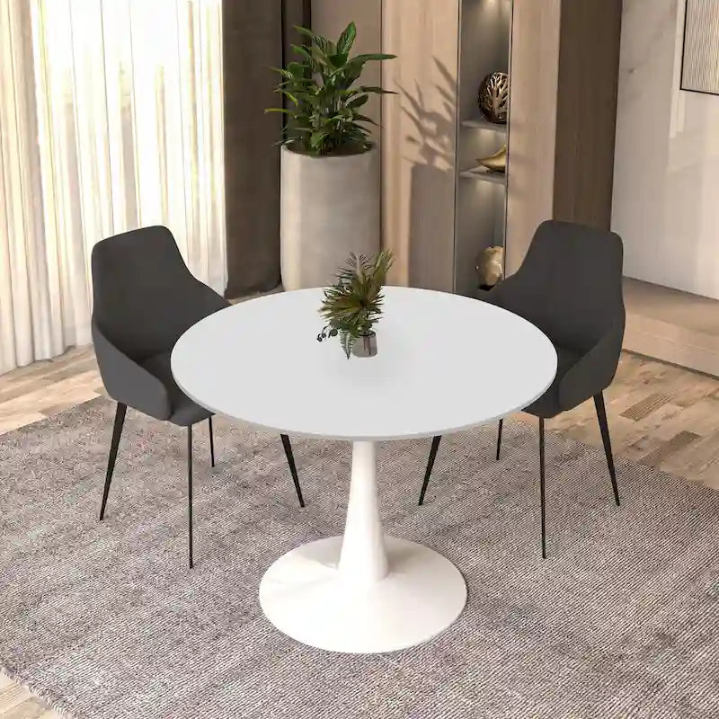 40-inch ronde eettafel met MDF houten blad en stalen trompetvoet