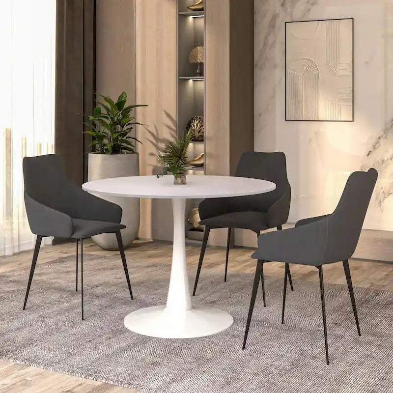 40-inch ronde eettafel met MDF houten blad en stalen trompetvoet