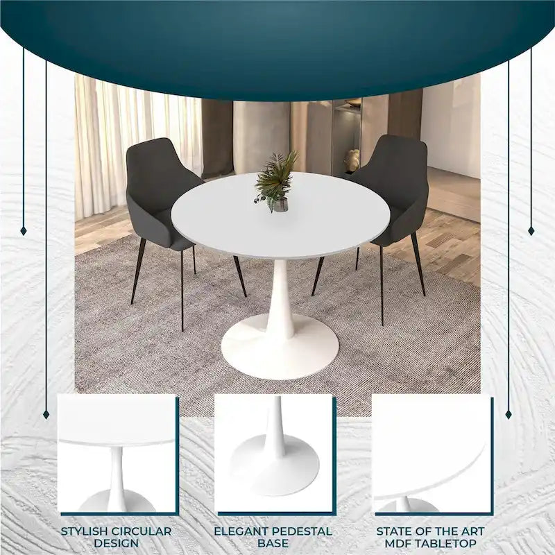 40-inch ronde eettafel met MDF houten blad en stalen trompetvoet