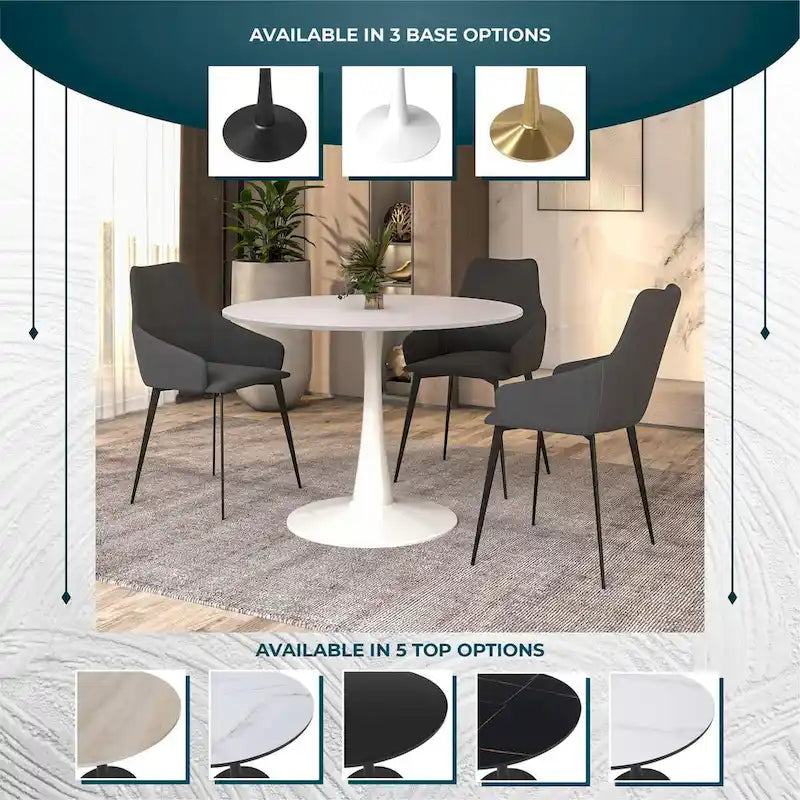 40-inch ronde eettafel met MDF houten blad en stalen trompetvoet