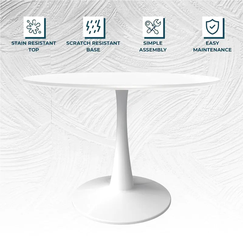 40-inch ronde eettafel met MDF houten blad en stalen trompetvoet