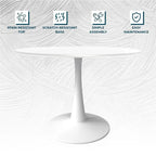 40-inch ronde eettafel met MDF houten blad en stalen trompetvoet