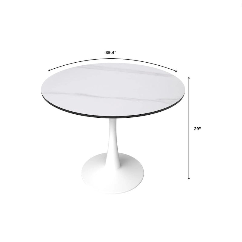 40-inch ronde eettafel met MDF houten blad en stalen trompetvoet