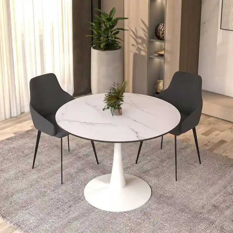 40-inch ronde eettafel met MDF houten blad en stalen trompetvoet