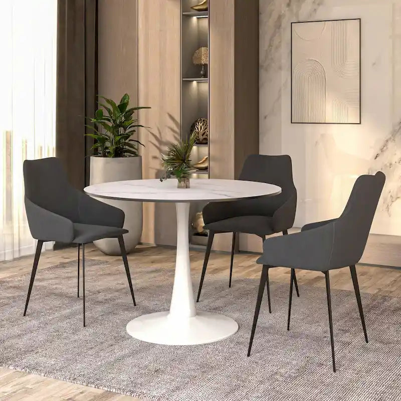 40-inch ronde eettafel met MDF houten blad en stalen trompetvoet