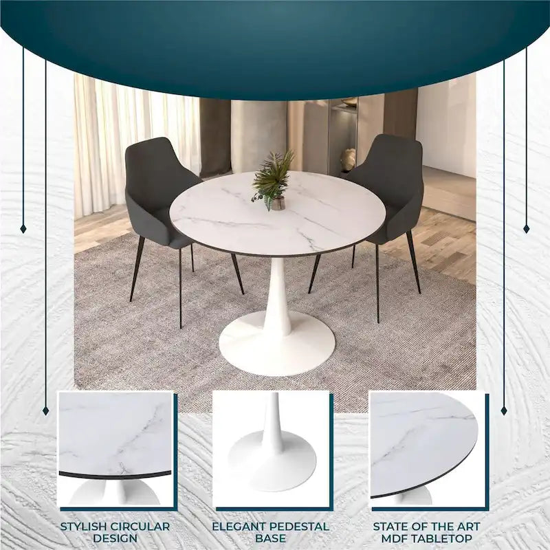 40-inch ronde eettafel met MDF houten blad en stalen trompetvoet