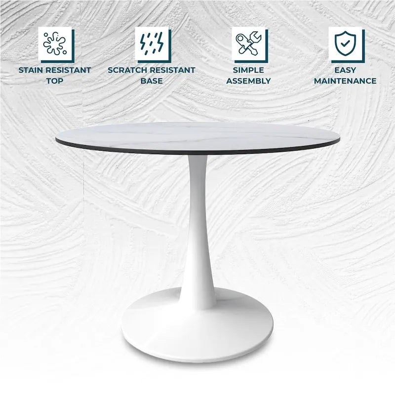 40-inch ronde eettafel met MDF houten blad en stalen trompetvoet