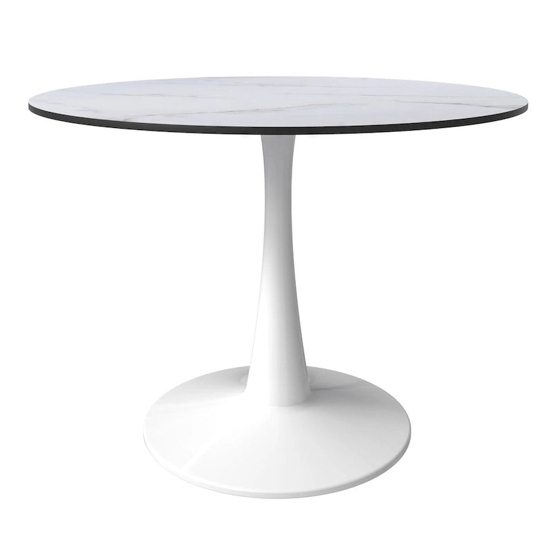 40-inch ronde eettafel met MDF houten blad en stalen trompetvoet