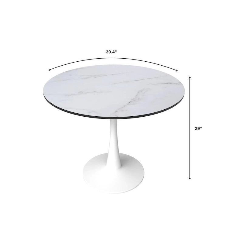 40-inch ronde eettafel met MDF houten blad en stalen trompetvoet