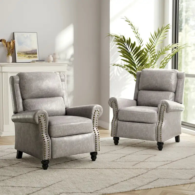 Set van 2 gewatteerde fauteuils met nagelkopbekleding en verstelbare rugleuning