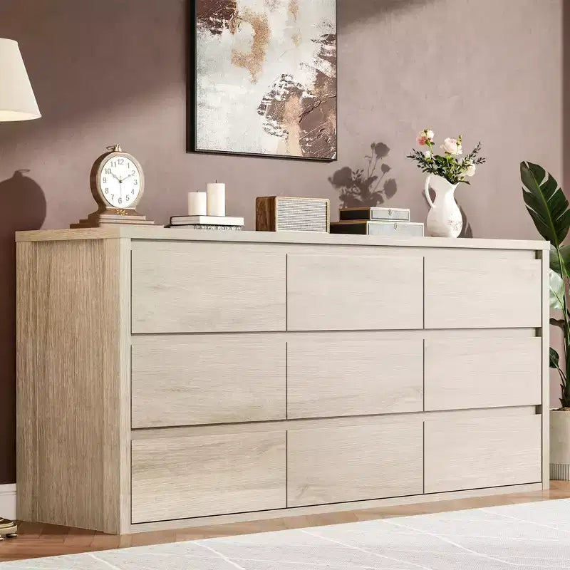 Ladekast met 9 lades voor de slaapkamer, brede moderne houten ladekast met veel opbergruimte, houten opbergkast voor de woonkamer, gang of entree