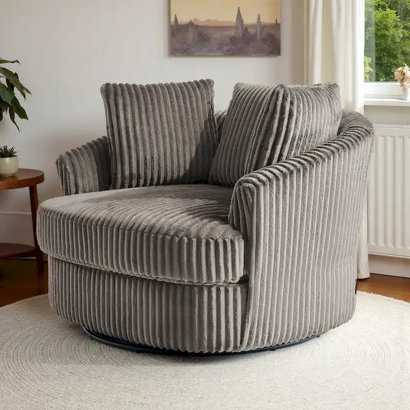 Oversized 43" B brede pluche fluwelen draaibare tonvormige stoel met verzonken armleuningen
