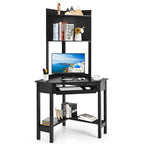 Hoekbureau met bovenkast Driehoekig hoekcomputerbureau met boekenkasten