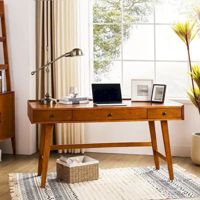 Eugenia Mid-century Office Desk with Drawer Divider&Cable Management&Charging Station by HULALA HOME
