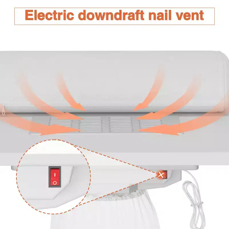 GustoWave 108 cm manicuretafel nagelstation met polssteun en stofafzuiging, nageltafel met verticale uittrekbare kast, wit