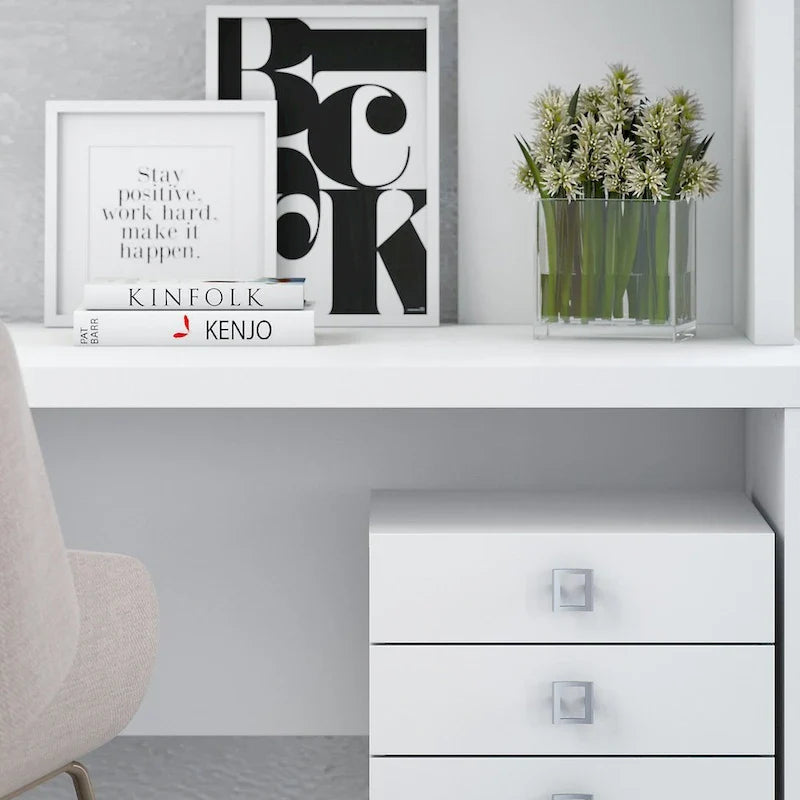 Echo L-vormig bureau met opzetkast en lades