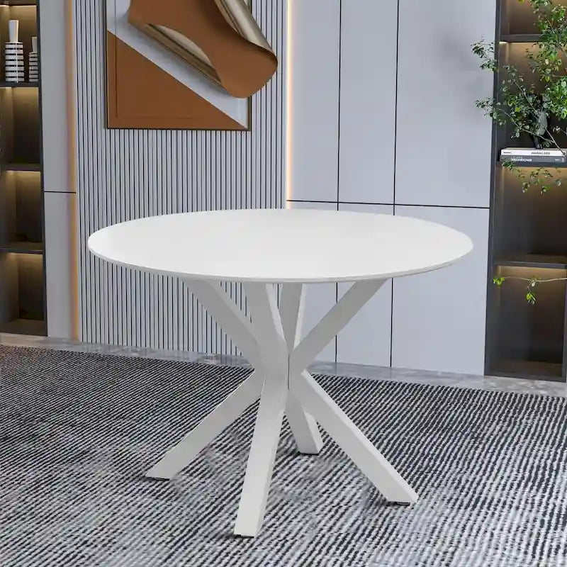 Modern minimalist ronde eettafel met MDF-blad en metalen poten