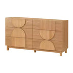Moderne geometrische ladekast met 6 lades, brede opbergkast met halve cirkelaccenten voor slaapkamer en woonkamer