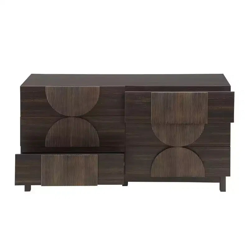 Moderne geometrische ladekast met 6 lades, brede opbergkast met halve cirkelaccenten voor slaapkamer en woonkamer