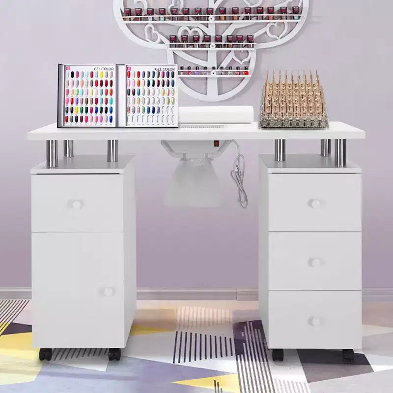 42.5 in. White MDF 3-Drawer Manicure Table Nail Desk with Storage, Doors, Electric Dust Collector