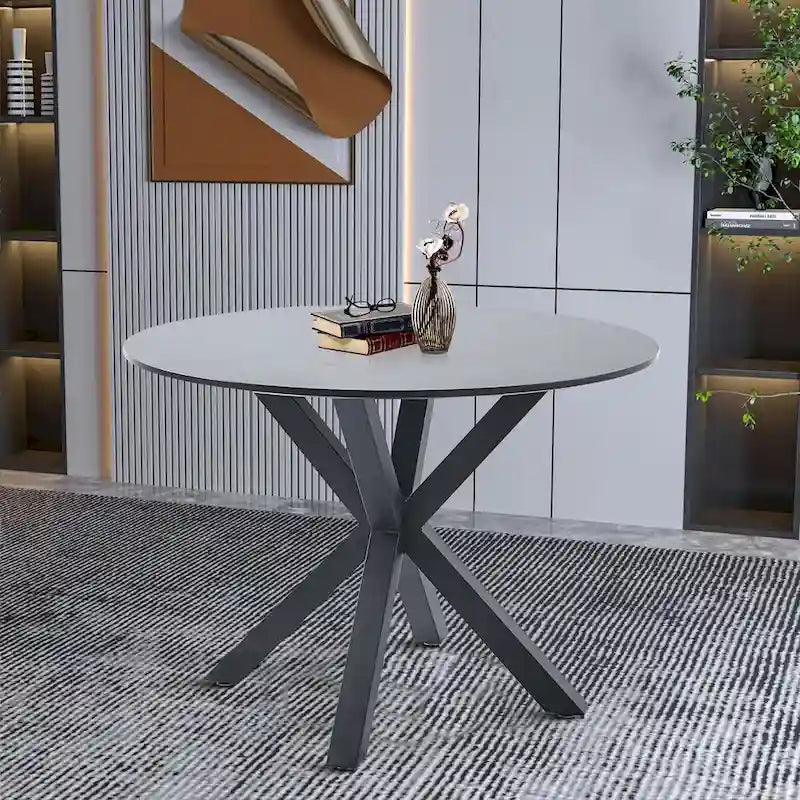Modern minimalist ronde eettafel met MDF-blad en metalen poten