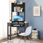 Hoekbureau met bovenkast Driehoekig hoekcomputerbureau met boekenkasten