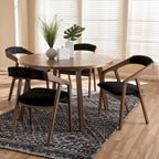 5-delige eetkamerset van grijze stof in mid-century stijl van Baxton Studio