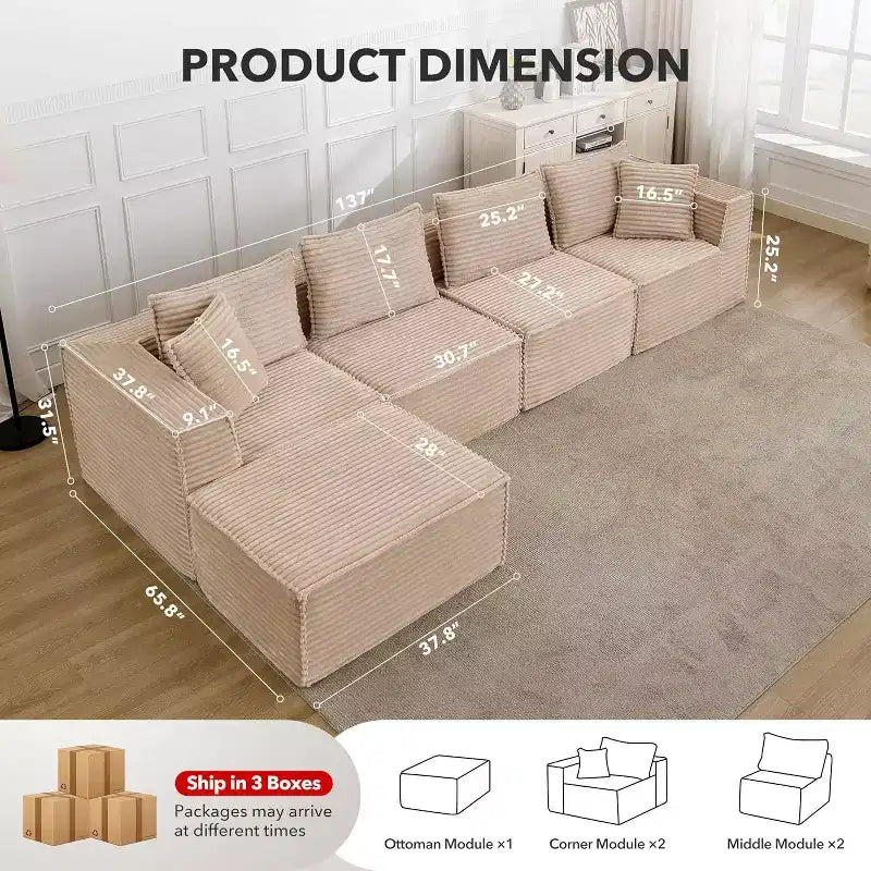 107/ 137 Modulaire Sectiebank Cloud Couch,Diepe Zitting Zonder Frame Bank,Ombouwbare Comfortabele Vloerbanken met Hockers en Memory Foam