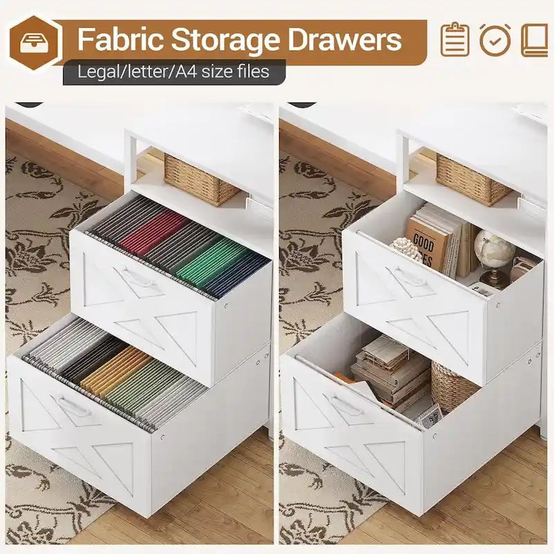 67 L Gaming Shaped Desk Storage Shelves Power Outlet 2 Drawers