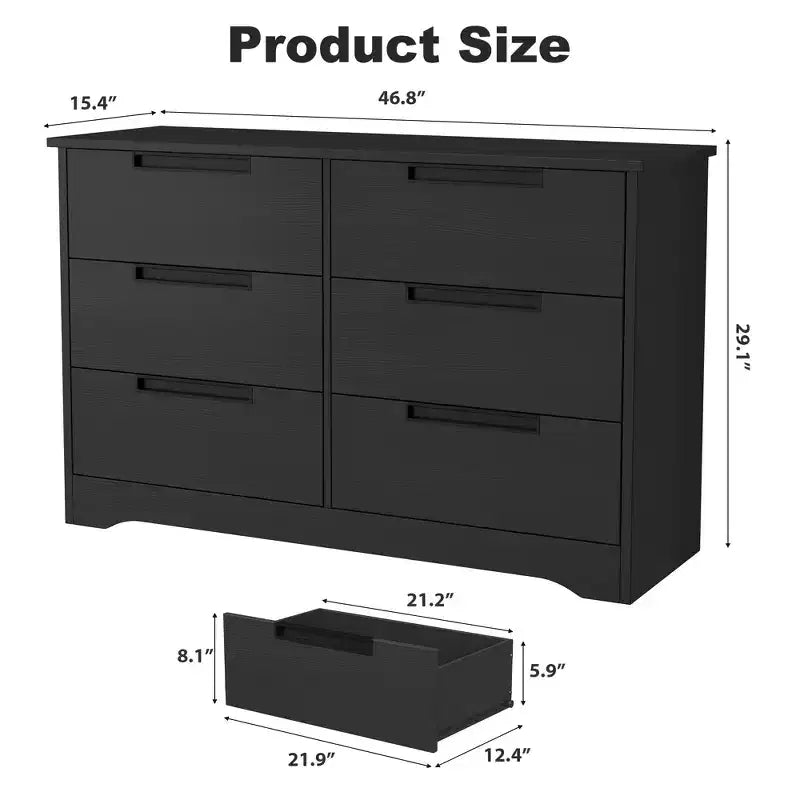 6-lades dressoir voor slaapkamer, 46,8" brede houten ladekast met verzonken handgrepen, kledingkast, dressoir als tv-meubel voor in de hal