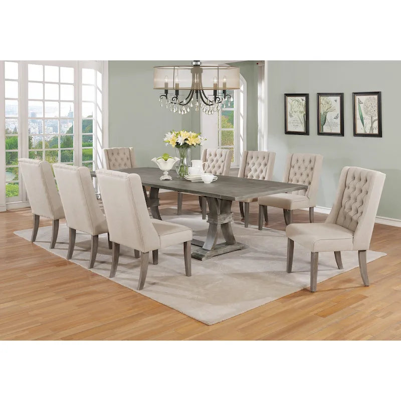 Best Quality Furniture 9-delige rustieke, uitschuifbare grijze eetkamerset