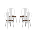 Wooden Seat Industrial Metal Stackable Dining Chair Set
