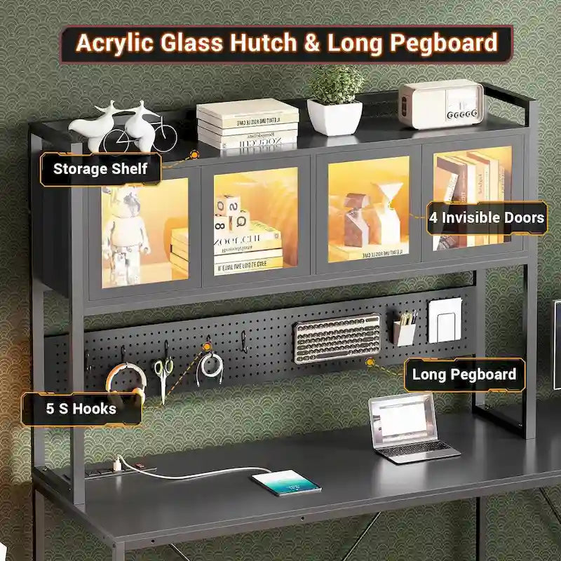 L Shaped Gaming Desk Computer Desk Pegboard 5 Drawers Storage Shelf