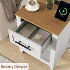 2Pcs Farmhouse Nightstand with Charging Station  2 Drawers & Open Shelf, USB/Type-C/AC Outlets, End Table for Bedroom, Living Room