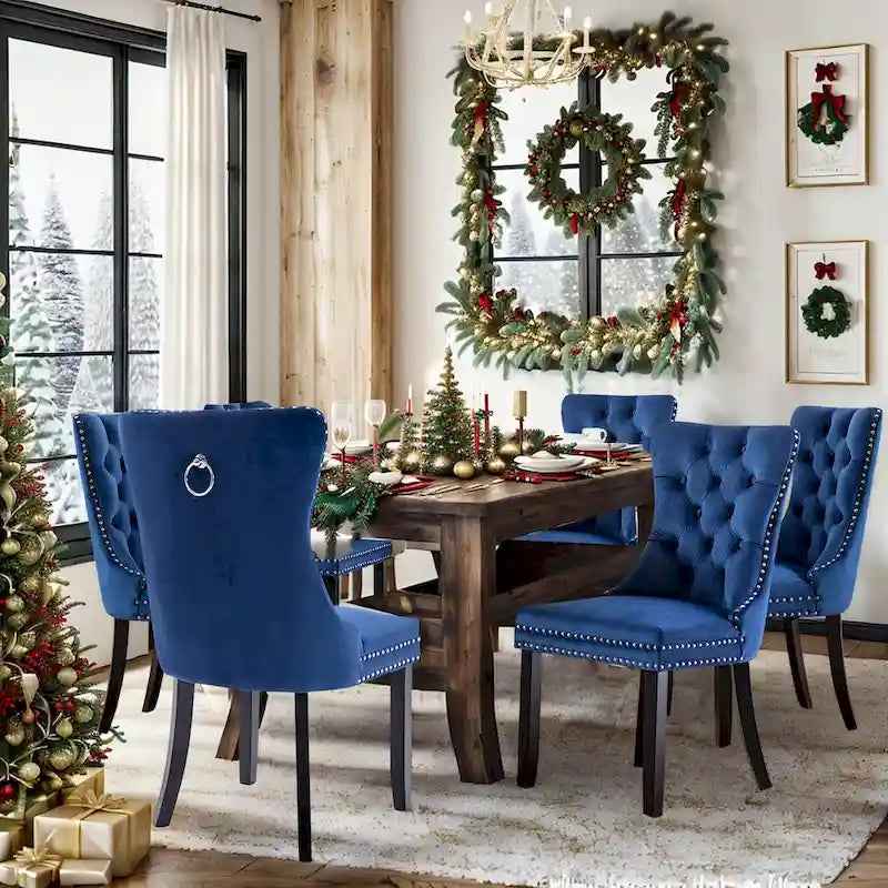 Eetkamerstoelen set van 6, luxe gestoffeerde fluwelen keukenstoelen, zijstoel met gevoerde zitting, rugleuning en poten van massief hout - N.v.t.