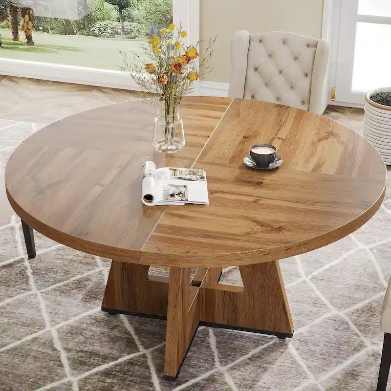 Ronde eettafel van 47 inch voor 4 personen, houten boerderijstijl eettafel voor keuken, eetkamer en woonkamer